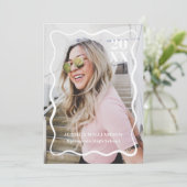 Moderne minimalistische roze golvende foto afstude kaart (Staand voorkant)