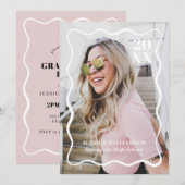 Moderne minimalistische roze golvende foto afstude kaart (Voorkant / Achterkant)