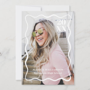 Moderne minimalistische roze golvende foto afstude kaart