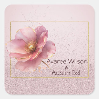 Moderne Minimalistische Roze Gouden Bruiloft Vierkante Sticker