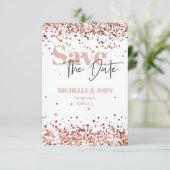 Moderne Minimalistische Roze Gouden Glitter Script Save The Date (Staand voorkant)