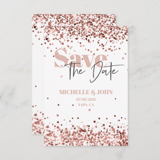 Moderne Minimalistische Roze Gouden Glitter Script Save The Date (Voorkant / Achterkant)