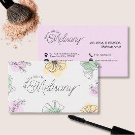 Moderne minimalistische roze gouden groene bloemli visitekaartje