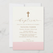 Moderne minimalistische roze gouden kruis doop kaart (Voorkant)