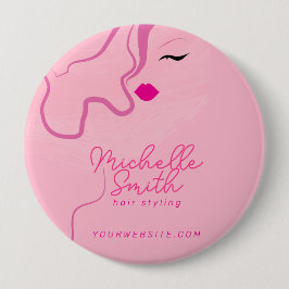 Moderne minimalistische roze haarstijl golvende ka ronde button 4,0 cm