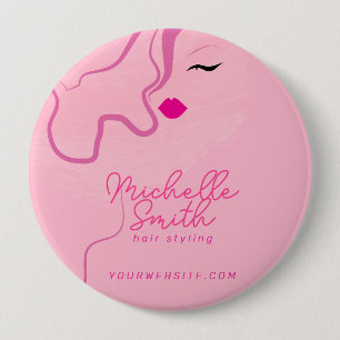 Moderne minimalistische roze haarstijl golvende ka ronde button 4,0 cm