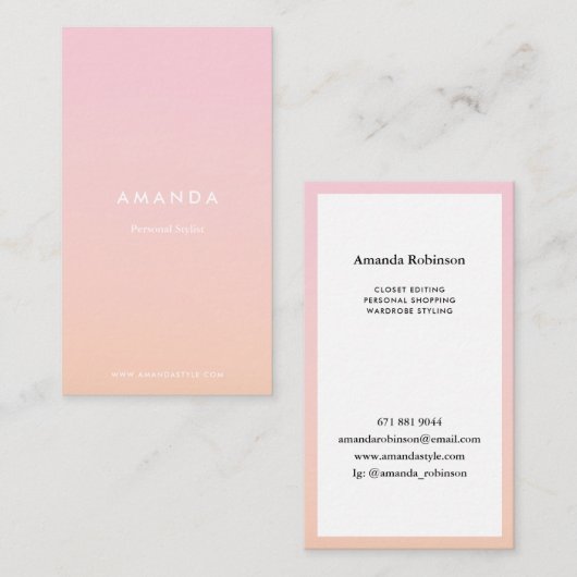 Moderne minimalistische roze oranje gradiënt schat visitekaartje (Voorkant / Achterkant)