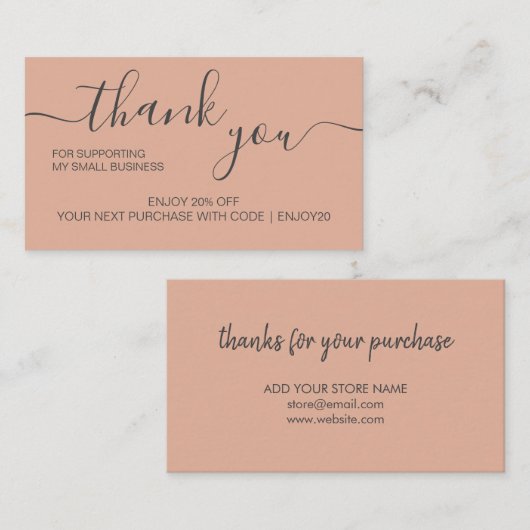 Moderne minimalistische roze orde dank u visitekaartje (Voorkant / Achterkant)