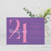 Moderne minimalistische roze Paarse 21ste verjaard Kaart (Staand voorkant)