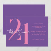 Moderne minimalistische roze Paarse 21ste verjaard Kaart (Voorkant / Achterkant)