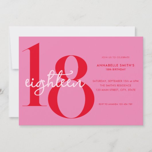 Moderne minimalistische roze rode 18e verjaardag kaart (Voorkant)