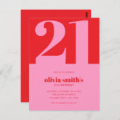 Moderne Minimalistische Roze Rode 21e Verjaardag Briefkaart (Voorkant / Achterkant)