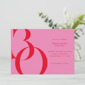 Moderne minimalistische roze rode 30ste verjaardag kaart (Staand voorkant)