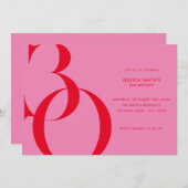Moderne minimalistische roze rode 30ste verjaardag kaart (Voorkant / Achterkant)