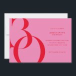 Moderne minimalistische roze rode 30ste verjaardag kaart<br><div class="desc">Moderne minimalistische 30e verjaardag uitnodiging met eenvoudig ontwerp met chique typografie en elegant script.</div>