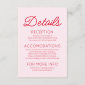 Moderne minimalistische roze rode bruiloft details informatiekaartje (Voorkant)