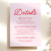 Moderne minimalistische roze rode bruiloft details informatiekaartje
