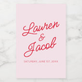 Moderne minimalistische roze rode bruiloft mini wijn etiket (Enkel label)