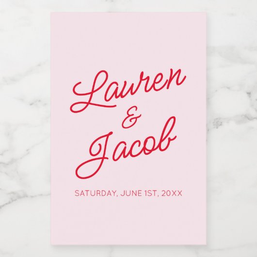 Moderne minimalistische roze rode bruiloft mini wijn etiket (Enkel label)