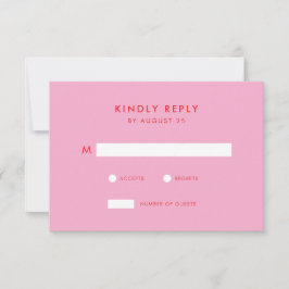 Moderne minimalistische roze rode bruiloft RSVP kaartje