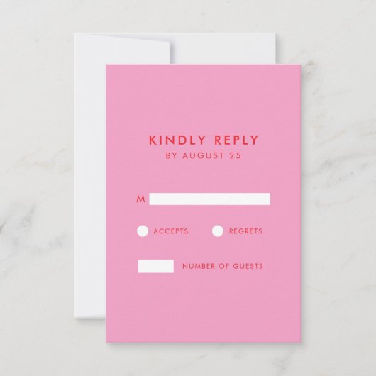 Moderne minimalistische roze rode bruiloft RSVP kaartje (Voorkant)