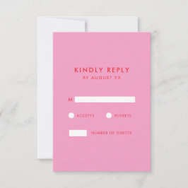 Moderne minimalistische roze rode bruiloft RSVP kaartje