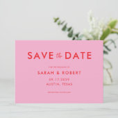 Moderne minimalistische roze rode bruiloft save the date (Staand voorkant)