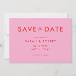 Moderne minimalistische roze rode bruiloft save the date