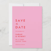 Moderne minimalistische roze rode bruiloft save the date (Voorkant)