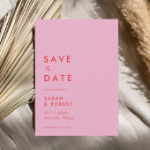 Moderne minimalistische roze rode bruiloft save the date