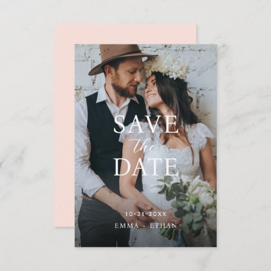 Moderne Minimalistische Roze Roos Save The Date (Voorkant / Achterkant)