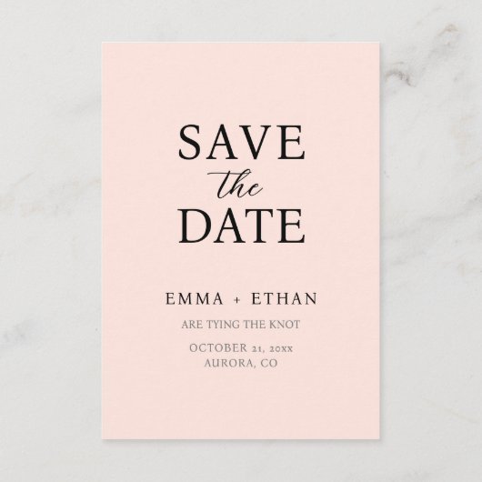 Moderne Minimalistische Roze Roos Save The Date (Achterkant)