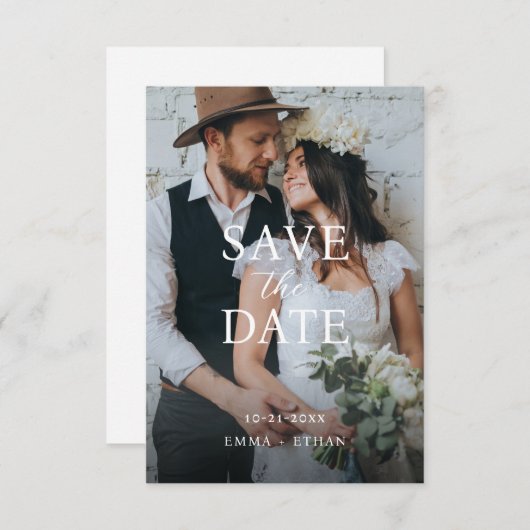 Moderne Minimalistische Roze Roos Save The Date (Voorkant / Achterkant)