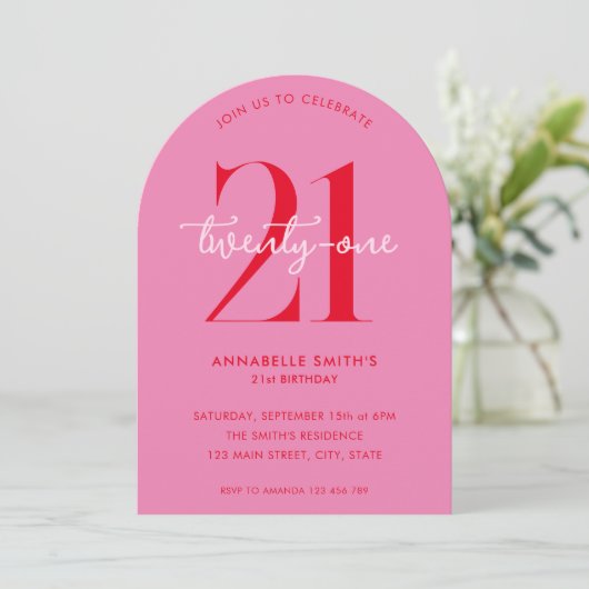 Moderne minimalistische roze roze 21ste verjaardag kaart (Staand voorkant)
