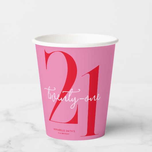 Moderne minimalistische roze roze 21ste verjaardag papieren bekers (Voorkant)