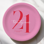 Moderne minimalistische roze roze 21ste verjaardag papieren bordje<br><div class="desc">Moderne minimalistische 21e verjaardagspapier borden met eenvoudig ontwerp met chique typografie en elegant script.</div>