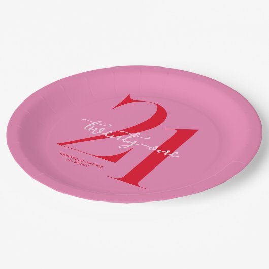 Moderne minimalistische roze roze 21ste verjaardag papieren bordje (Gekanteld)