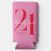Moderne minimalistische roze roze 21ste verjaardag seltzer blikjeskoeler (Achterkant)