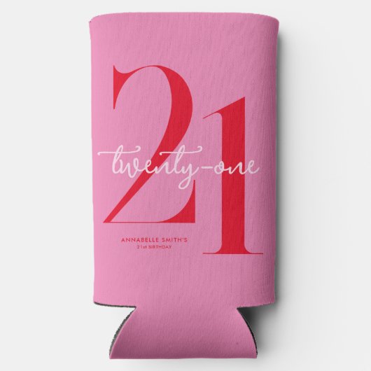 Moderne minimalistische roze roze 21ste verjaardag seltzer blikjeskoeler (Achterkant)