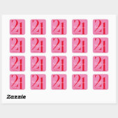 Moderne minimalistische roze roze 21ste verjaardag vierkante sticker (Vel)