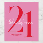 Moderne minimalistische roze roze 21ste verjaardag wijn etiket (Enkel label)