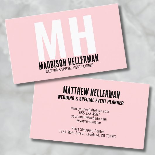 Moderne Minimalistische Roze Roze Monogram Visitekaartje