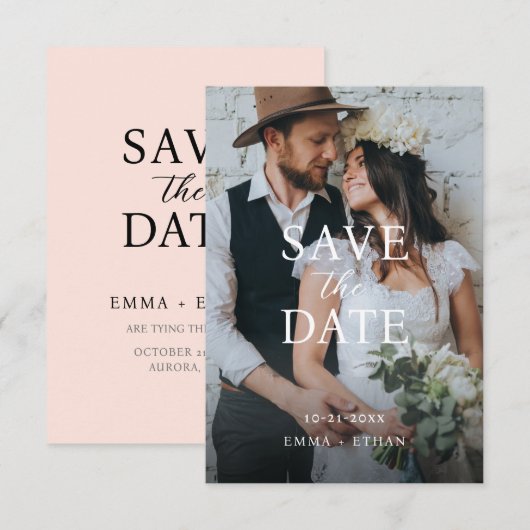 Moderne Minimalistische Roze Roze Save The Date (Voorkant / Achterkant)