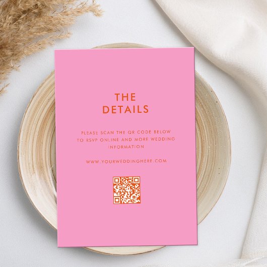 Moderne minimalistische roze Sinaasappels bruiloft Informatiekaartje