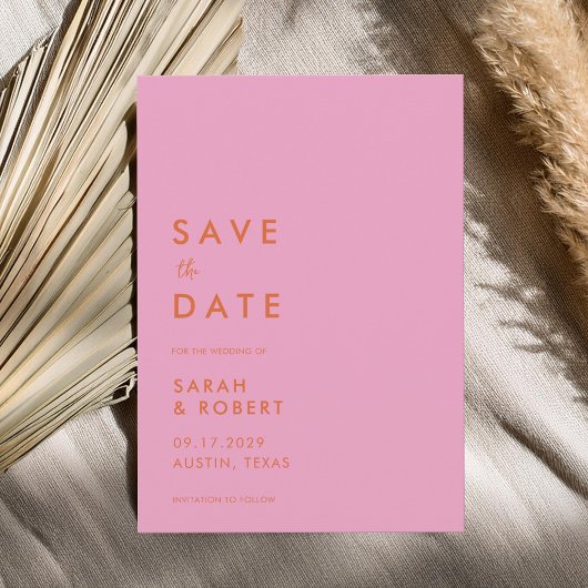 Moderne minimalistische roze Sinaasappels bruiloft Save The Date