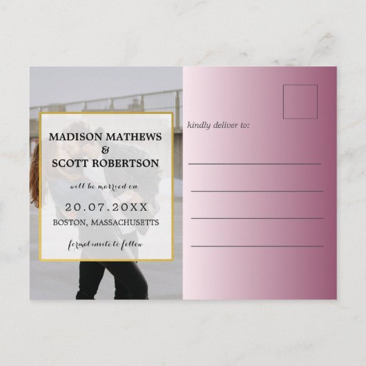 Moderne minimalistische roze sparen de Datum Aankondigingskaart (Achterkant)