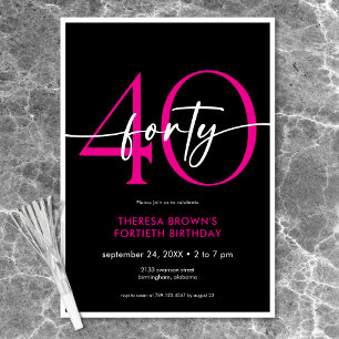 Moderne Minimalistische Roze Veertig Script Verjaa Kaart