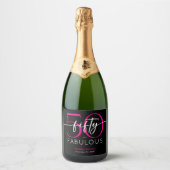 Moderne Minimalistische Roze Vijftig Fabulous Scri Sparkling Wijnetiket (Voorkant)