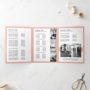 Moderne Minimalistische Roze & Witte Prijsbrochure Drieluik Kaart