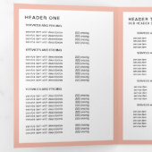 Moderne Minimalistische Roze & Witte Prijsbrochure Drieluik Kaart (Binnenzijde eerst)